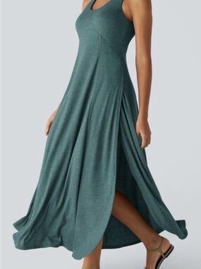 HALARA Sleeveless Teal Maxi Dress with Side Slit